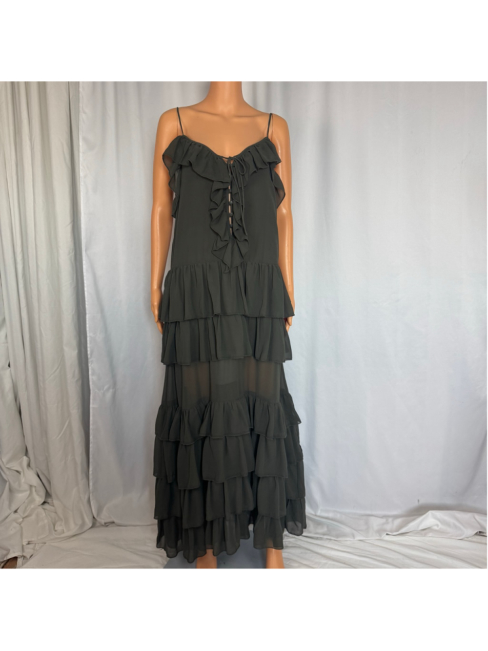 Torn by Ronny Kobo Ocadia Maxi Dress Tiered Ruffle Sheer Chiffon 
women’s Small